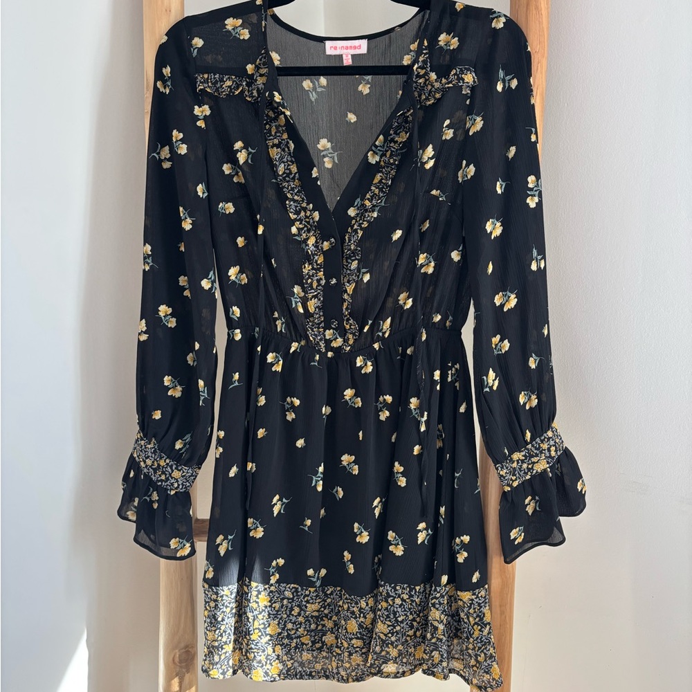 re:named Black Dress with Yellow Floral Design